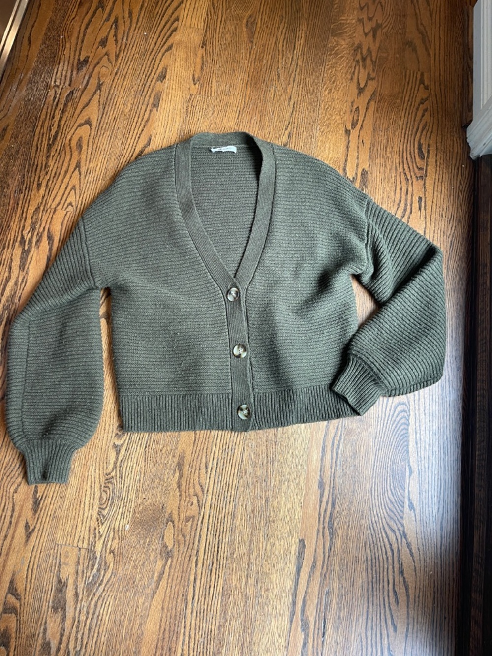 Madewell olive green Ribbed V-Neck Button Cardigan-Small
